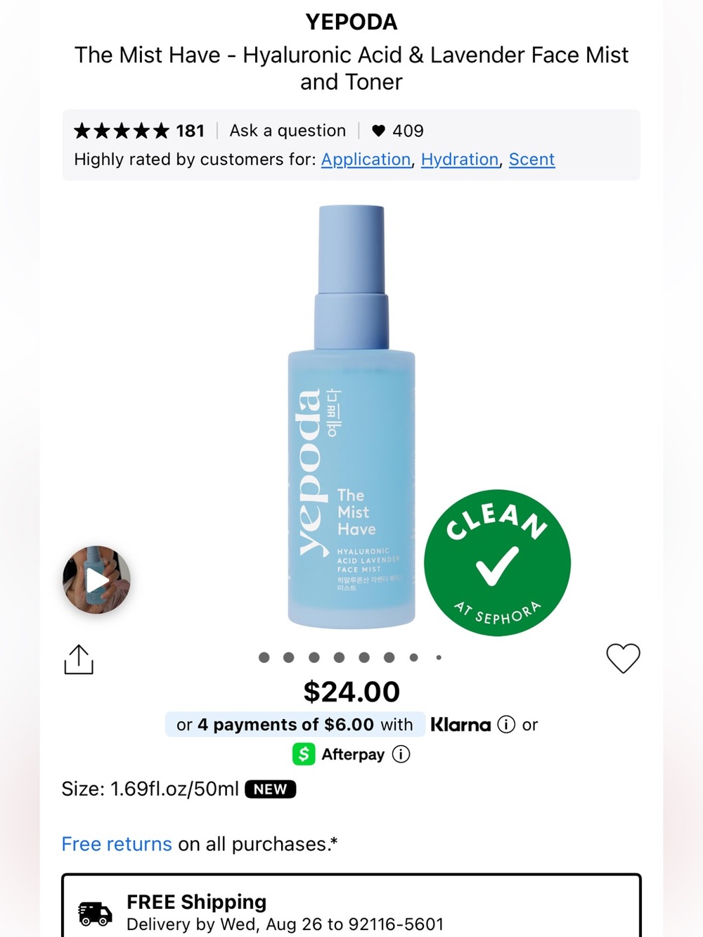Yepoda the mist have hyaluronic acid lavender face mist!